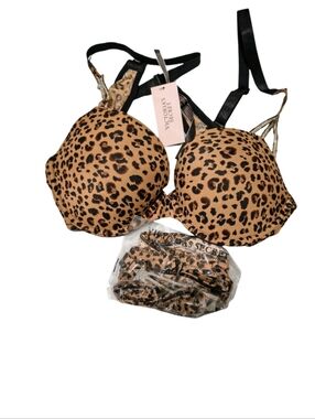 NWT Victoria's Secret Leopard Print Push-Up Bra Set With Xl Underwear